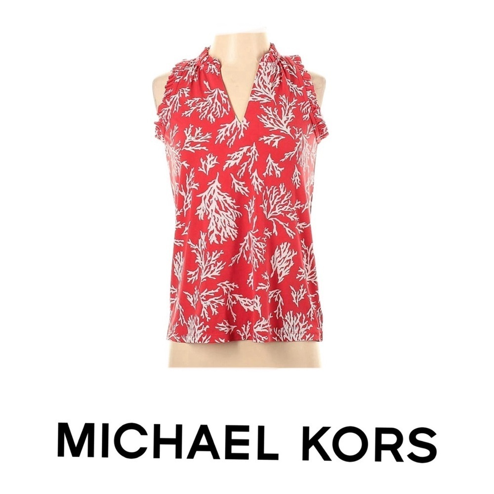 Michael Kors coral reef v neck sleeveless blouse size petite small
